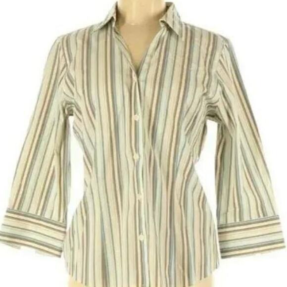 Eddie Bauer Blouse Wrinkle-Resistant Striped 3/4 Sleeves Womens Size Medium NEW - Picture 1 of 8